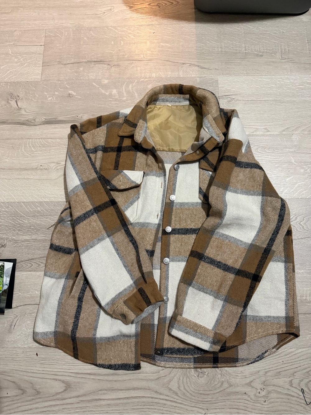 Women’s Plaid Shacket in Brown & Cream - Cozy Button-Up Jacket